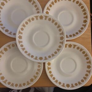 Corelle Butterfly White and Gold Floral Saucers. Set of 5
